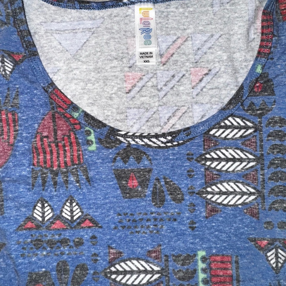 LuLaRoe Blue Patterned Graphic Tee